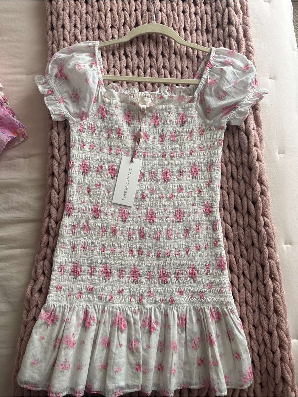 Girls' Pink Floral Smocked Dress with Puff Sleeves